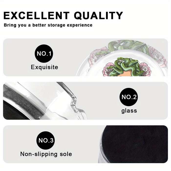 1pc Medusa Art Glass Ashtray with Anti-Slip Base Emerald Serpent Blossom Motif Crystal Clear R