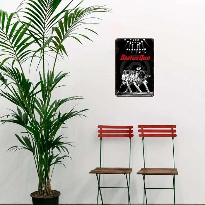 1pc Vintage Status Quo Signboard 20.32 cmX 30.48cm Perfect for Men'S Caves Bars Cafes Garage