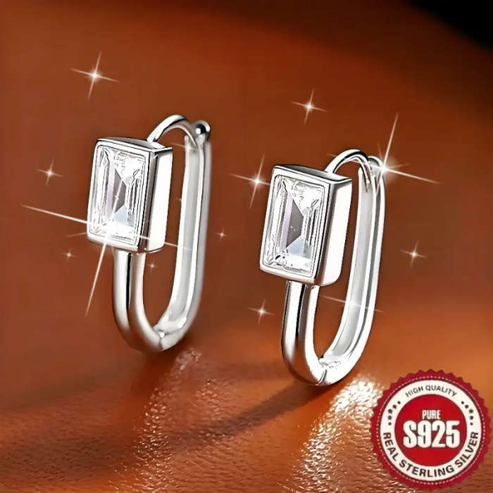925 Sterling Silver Bohemian Starry Sky Earrings - U-Shaped Hoops Sparkling Cubic Zirconia