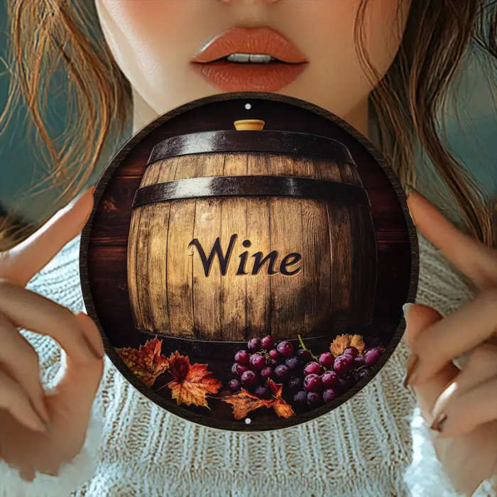 1pc 2D Round Aluminum Sign Featuring a Barrel Theme Perfect for Home Decor As a Hanging Ornament Sui