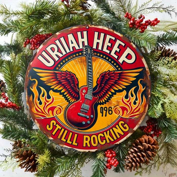1pc  Uriah Heep Still Rocking Guitar Vintage Iron Sign Art Deco Style 20.32x20.32 cm Wall Han