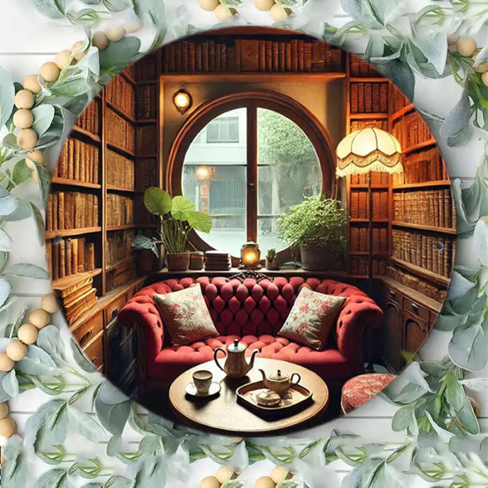 1pc Charming 19.81cm Round Aluminum Tin Sign with Cozy Cabin Scene Ideal for Home Kitchen Bar Cafe D