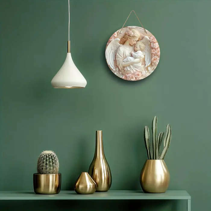 1pc 2D Printed Round Wood Plaque Decoration