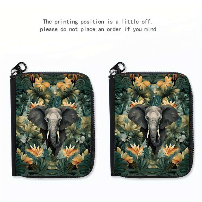 1pc Jungle Elephant Print Clutch Bag Casual Zipper Card Holder with 24 Card Slots Multi-card