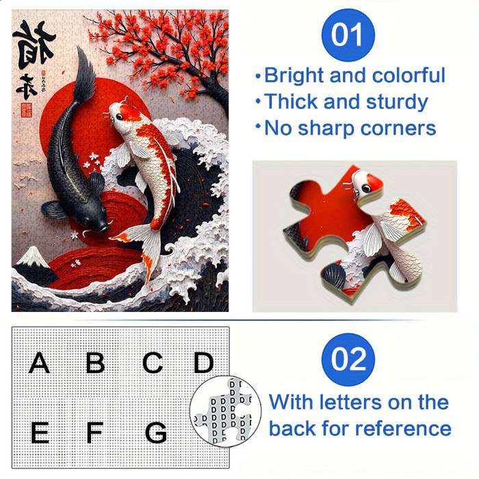 1000pcs Jigsaw Puzzle Traditional Japanese Koi Fish Cherry Blossom Design Waterp