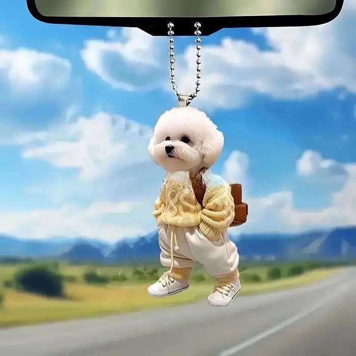 1pc 2D Flat  4pcs set combination of  puppy pendant creative car-mounted dog backpack hanging pe