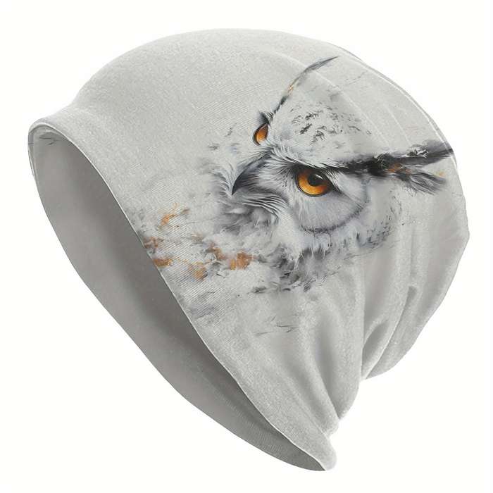 1pc BIIHUDU Men's Snowy Owl Beanie Cap Funky Knit Hat with Realistic Owl Design Soft Polyester