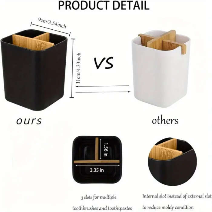 1pc Bamboo Toothbrush Holder for Bathrooms 3 Slots Toothbrush And Toothpaste Holder Bathroom Counter