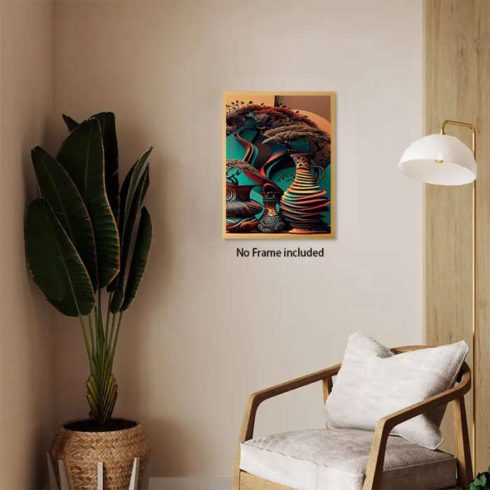 1pc Abstract Vase Canvas Wall Art Poster Frameless Creative Festive Decor for Home Bedroom Kitchen L