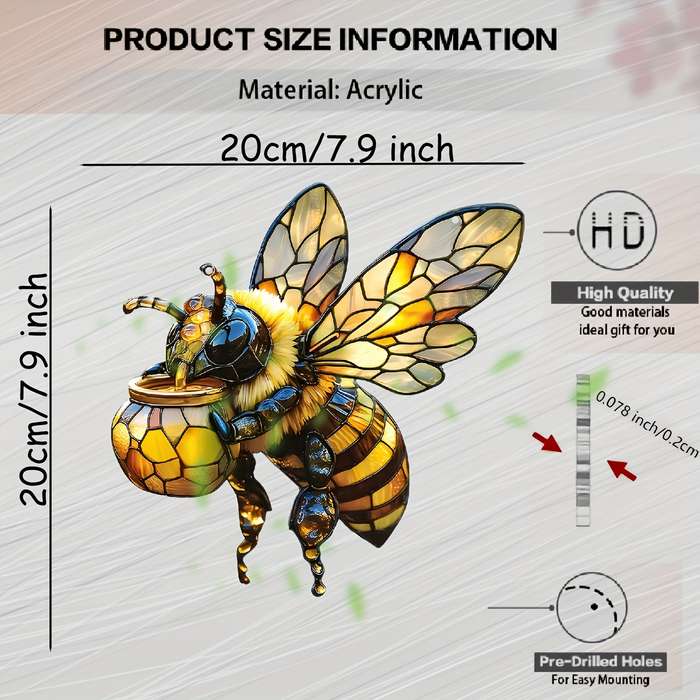 1pc 2D Flat  Vibrant  Bee Dreamcatcher 20.07cm Colorful Glass Style Hanging Decor for Home