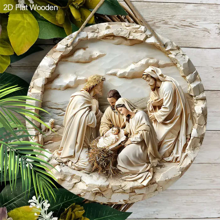 1pc Versatile Wooden Nativity Scene Pendant Contemporary Style Wall or Door Hanging Decor for Home O