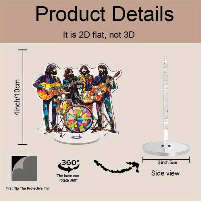 1pc 2D Flat  2D Rotating Acrylic Beatles Band Ornament with Stained Glass Design Featuring Jo