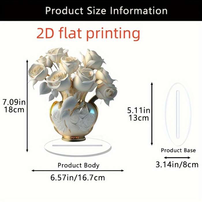 1pc 2D Flat  A  Acrylic White Rose Tabletop Decoration Measuring 18.01 cm by 16.69 cm a Versa