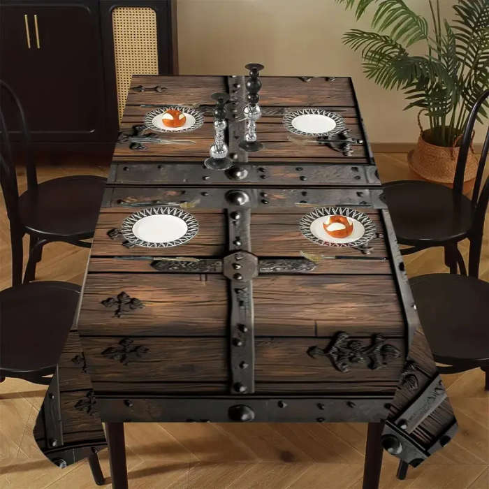1 Woodgrain And Vintage Steel Print Tablecloth 140*180CM
