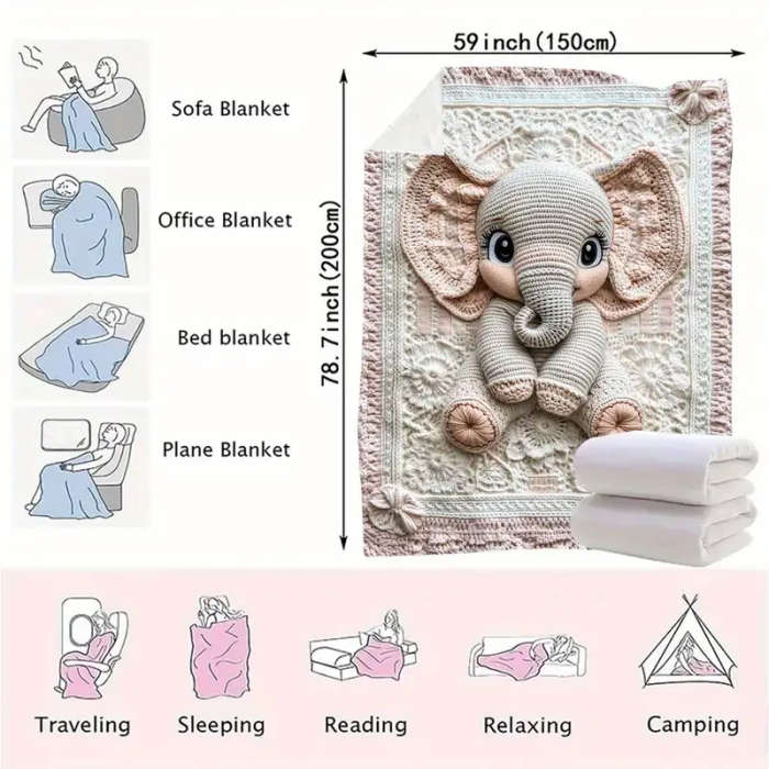 1 x 3D Crochet Printed Flannel Blanket 150*200cm