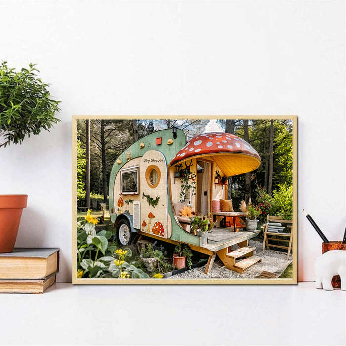1000pcs Mushroom-Shaped Camper Van Forest Scene Jigsaw Puzzle Large Paper Puzzle fo