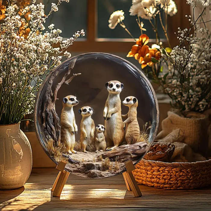 1pc Meerkat Family Metal Wall Art Sign Weather-Resistant Aluminum Decorative Plaque HD Printed Retro