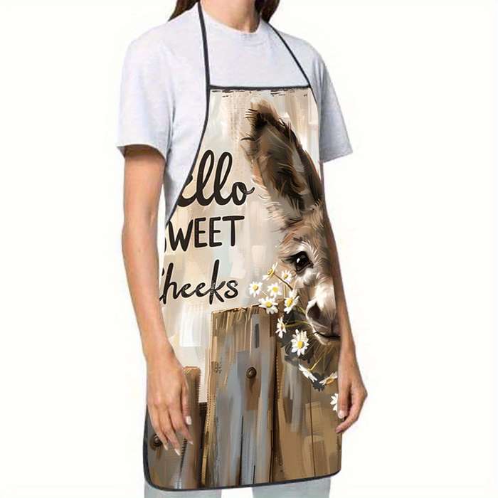 1pc Chic Donkey Print Sleeveless Polyester Apron for Cooking Baking Kitchen Use Durable Styl