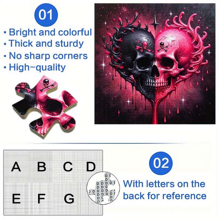 1000pcs Black and Red Skull Heart Jigsaw Puzzle Challenging DIY Brain Teaser for Ad