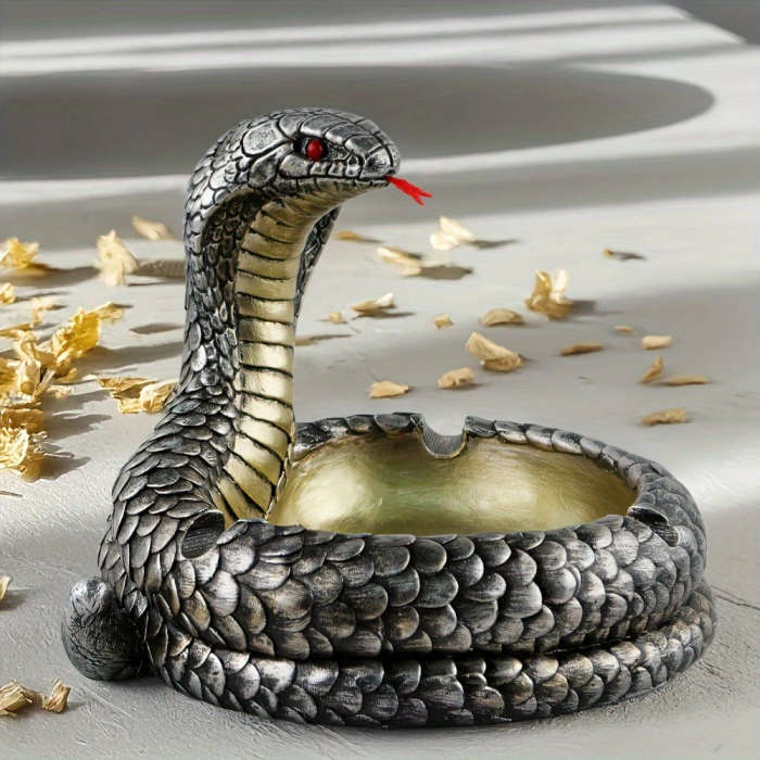 1pc Classic Resin Cobra Ashtray with Decorative Eye Design Unique Irregular Shape Golden Interior Ho