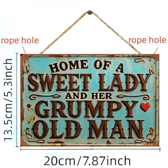 1pc Vintage Wooden Sign Charming Home of a Sweet Lady Her Grumpy Old Man Wall Decor for Home Bar Caf