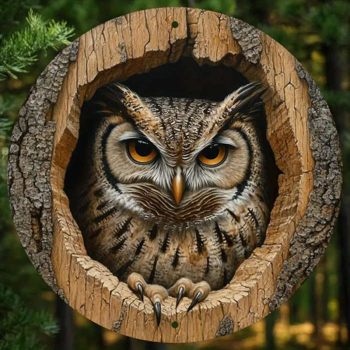 1pc Retro Owl-Themed Aluminum Wall Art 20.32x20.32cm Round Metal Sign Multi-Use Decor for Home Offic