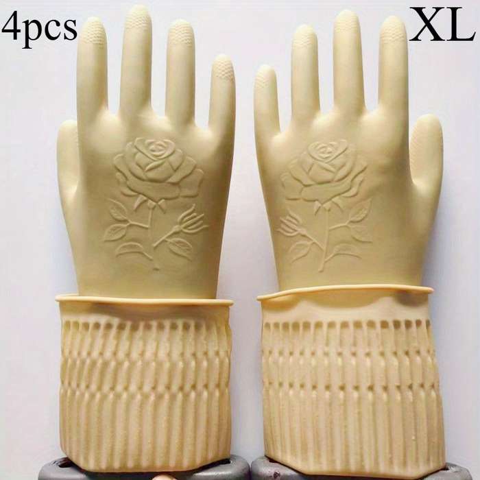 2 Pairs Hand Wash Safe 38cm Cream Gloves Size M Household Cleaning Gloves