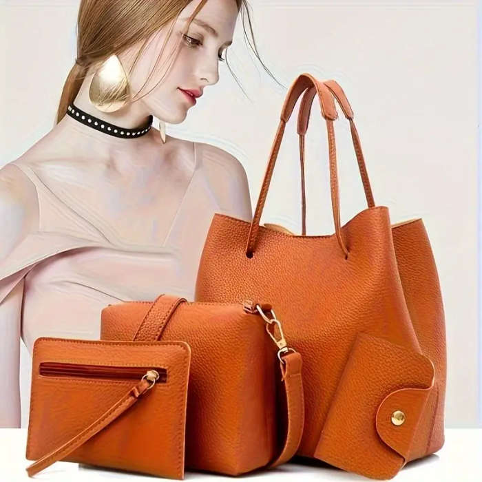 Women's 4-Piece Bag Set: Shoulder Bag, Tote, Crossbody, Wallet Combo