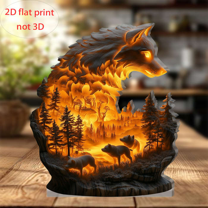1pc 2D Flat   Acrylic Wolf Decorative Plaque 12.95cm x 14.99cm Suitable for all Seasons and