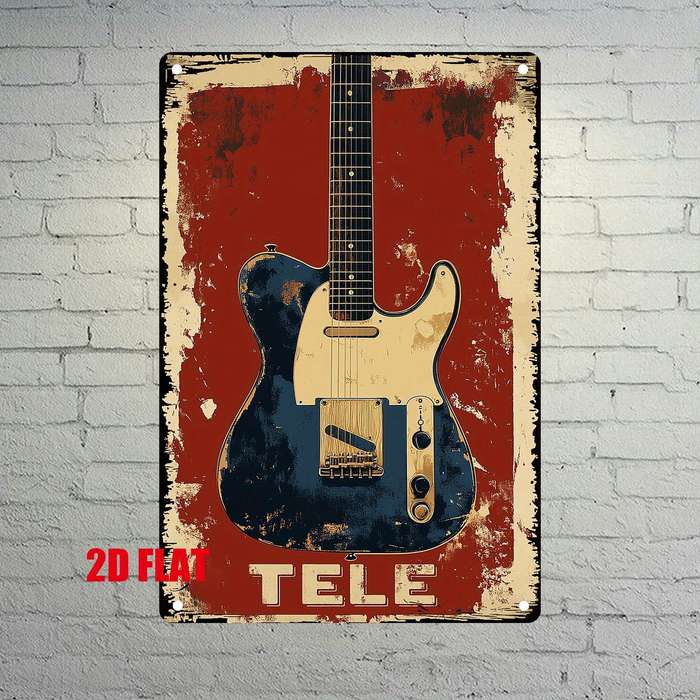 1pc 2D Flat  Vintage Gibson Guitar Metal Tin Sign Wall Art 20.07x30.23 cm Rustic Retro Music