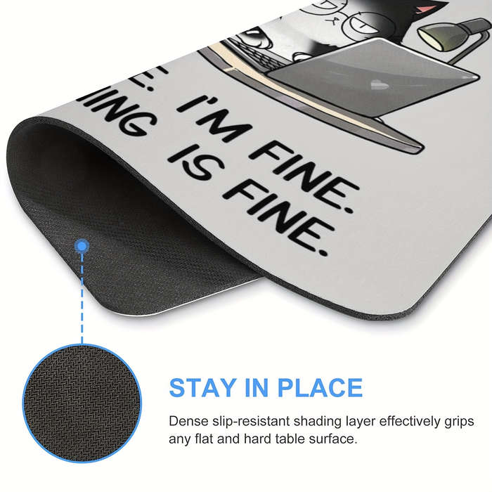 1pc Funny Black Cat Mouse Pad with It's Fine I'm Fine Design 9.45x7.9 Inch Non-Slip R