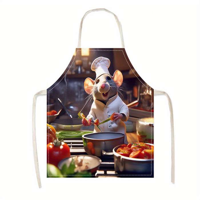 1pc Adjustable Chef Mouse Apron Durable Polyester Kitchen Bib with Cute Cartoon Mouse Cooking