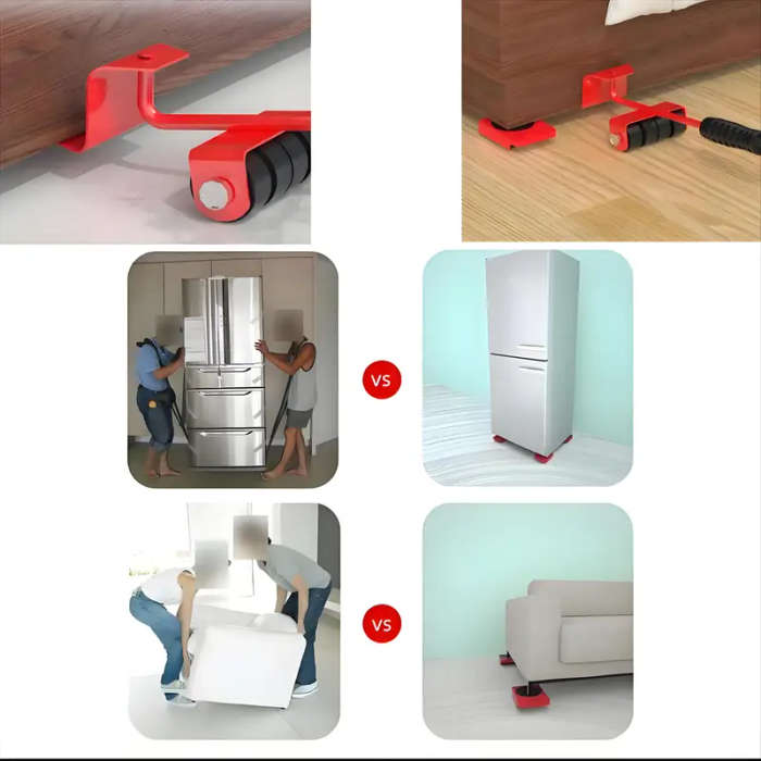 1pc 4-in-1 Heavy Duty Furniture Mover with Universal Wheels - Ergonomic Handle, Red & Black Design f
