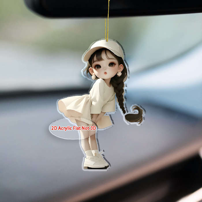 1pc 2D Flat  Acrylic Hanging Ornament Cute Girl with Coffee Design Perfect for Car Keychain Bac