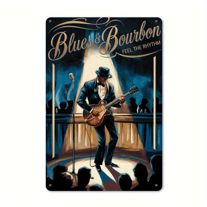 1pc Room Decor  Blues Bourbon Jazz Theme Iron Tin Sign 30.48x20.32 cm 2D Printed Wall Art for