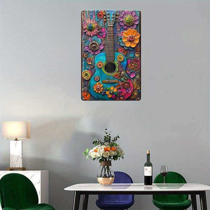 1pc 8x12 Inch 20x30cm Vintage Hippie Guitar Aluminum Tin Sign Wall-Mountable No Electricity Re