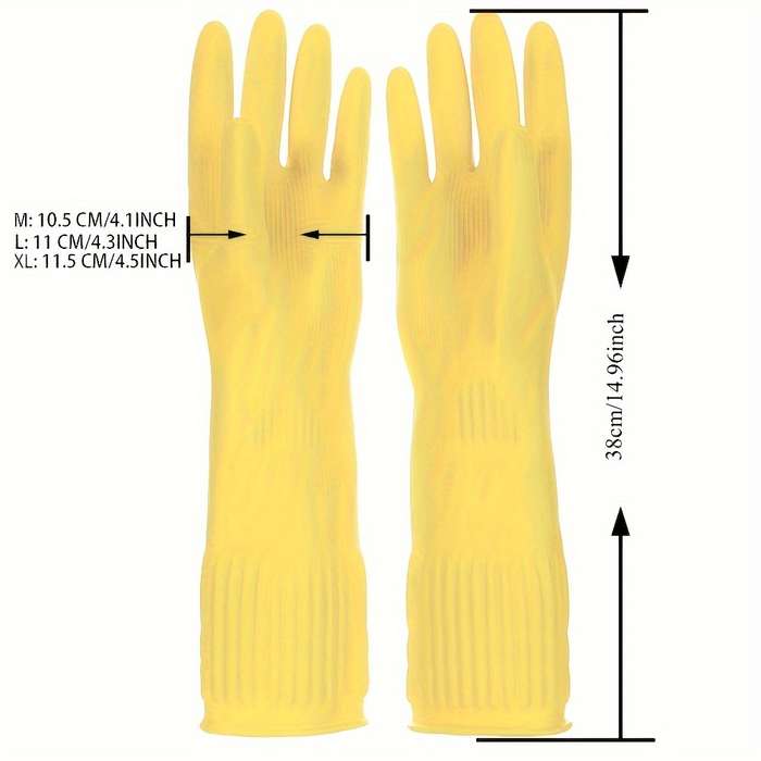 2 Pairs Hand Wash Safe 38cm Cream Gloves Size M Household Cleaning Gloves