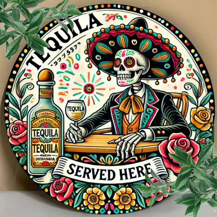 1pc Mexican Skull in Suit Aluminum Sign 20cm Chic Wall Art for Home Bar Cafe Garage Decor Tequila Se