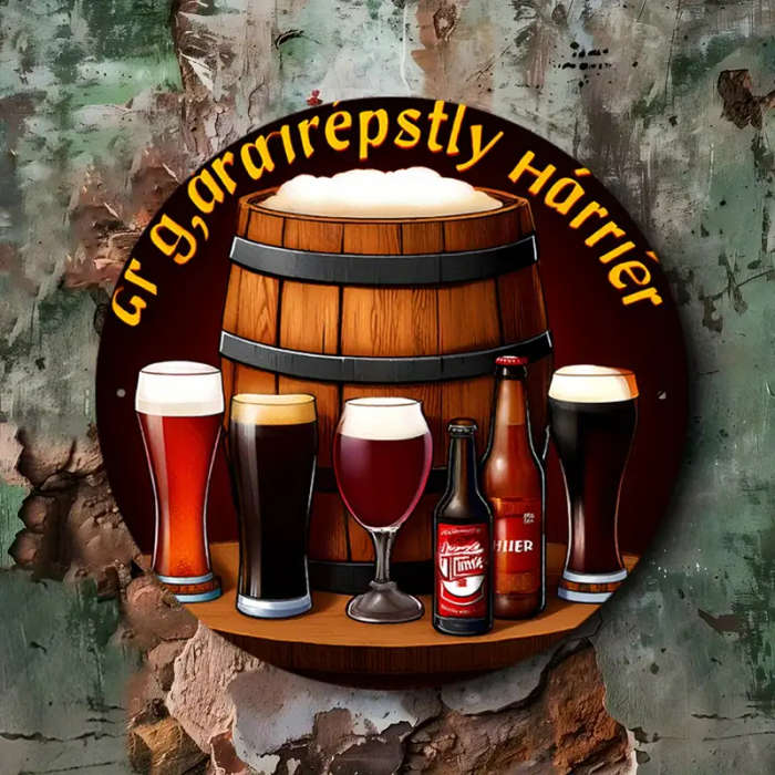 1pc Vintage Beer Barrel Glasses Wall Decor 19.81cm Round Aluminum Sign Rustic Brewing Theme Durable