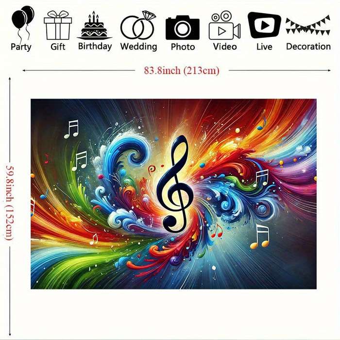 1pc 243.84x182.88cm Vibrant Musical Note Dance Polyester Backdrop Banner Colorful Abstract Design