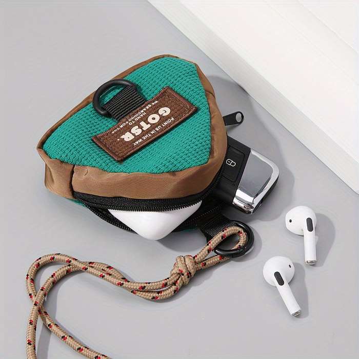 1pc Triangle Keychain Coin Purse Hanging Neck Casual Sling Bag Trendy Storage Pouch Creative Gift
