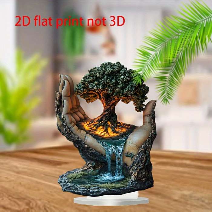 1pc 2D Flat  Tree of Life Acrylic Desktop Decoration Bohemian Style  Print Art 20.32x14.9