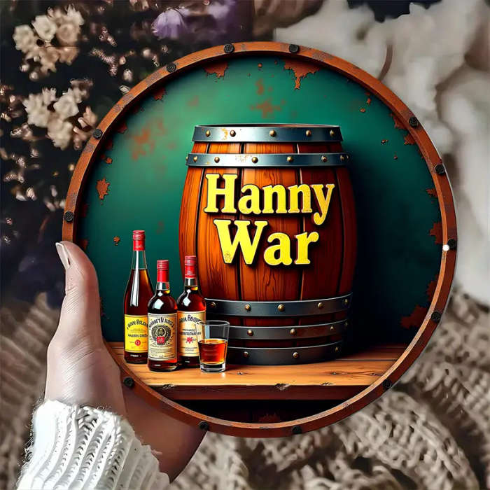 1pc 2.54 cm Hanny War Vintage-Inspired Metal Wall Sign 20.32x20.32 cm Aluminum Decor with Rustic Bar