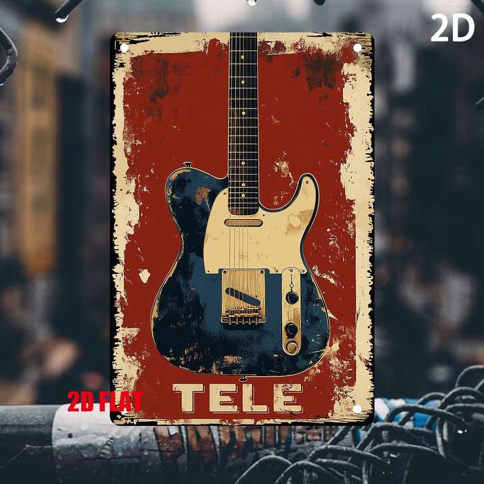 1pc 2D Flat  Vintage Gibson Guitar Metal Tin Sign Wall Art 20.07x30.23 cm Rustic Retro Music