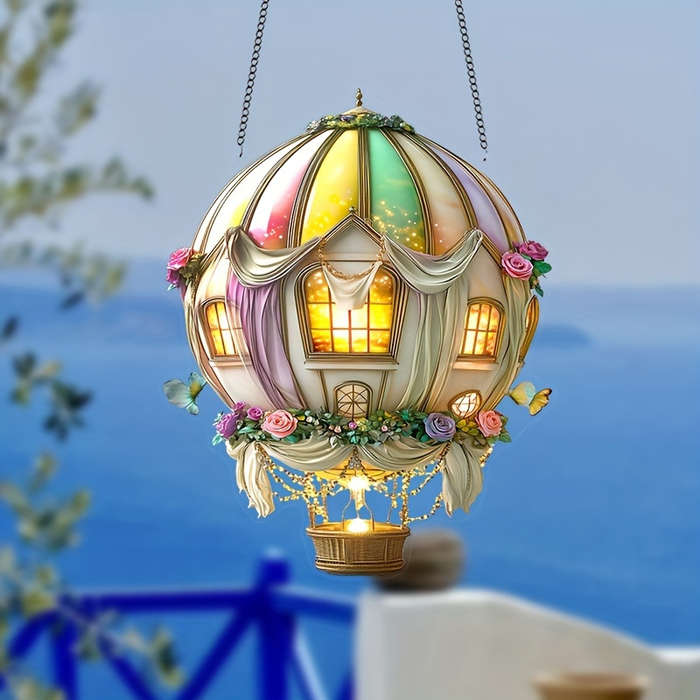 1pc 2D Flat   Acrylic Whimsical Hot Air Balloon Sun Catcher 15.24cm x 20.32cm Colorful Floral Theme