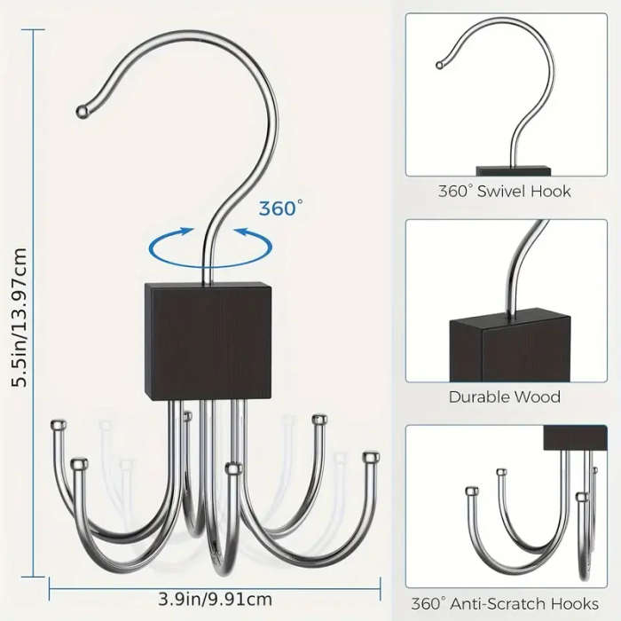 6-Claw Rotating Wall Hook Metal Multi-Functional Coat Hat Scarf Bag Storage Organizer Polished