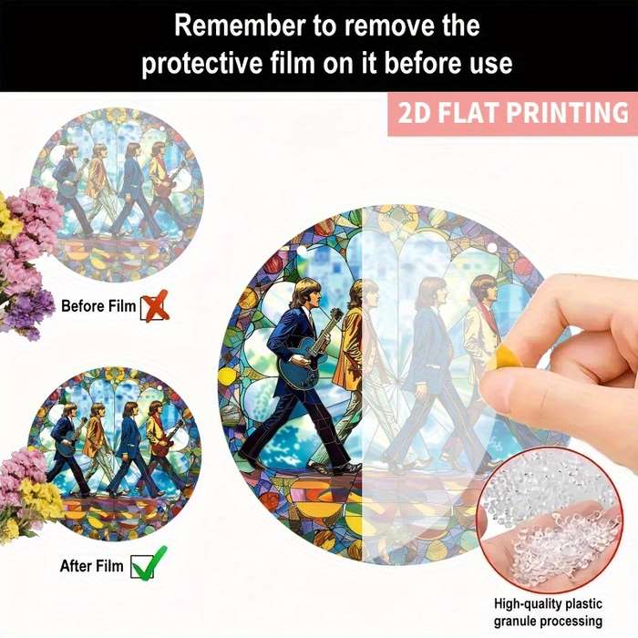 1pc 2D Flat Printing  Abbey Road Beatles Sun Catcher Vibrant 19.99x19.99 cm Window Hanging De