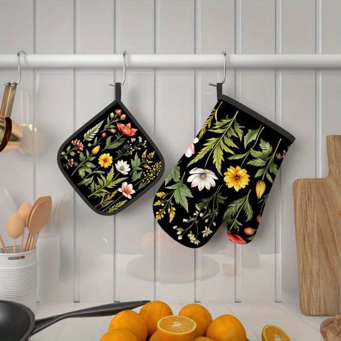 2pcs 26.92x17.02 cm Heat Resistant Oven Mitts And Potholders