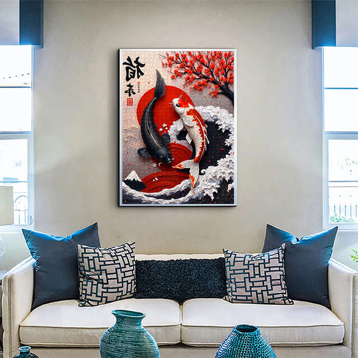 1000pcs Jigsaw Puzzle Traditional Japanese Koi Fish Cherry Blossom Design Waterp