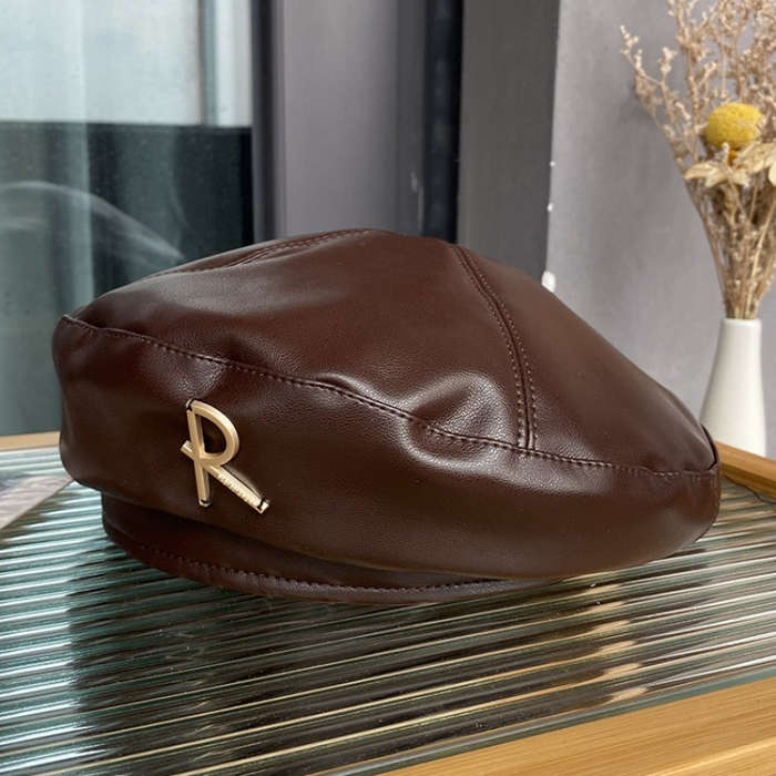 1pc Men'S Women'S Stylish Black White Letter R Beret Hat Lightweight Polyester Vintage-In
